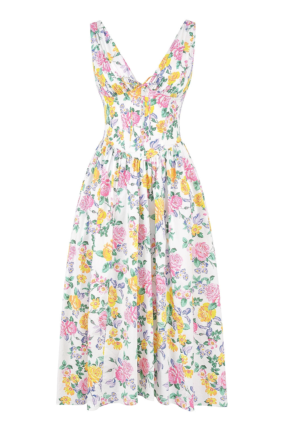 white vintage rose print cotton corset sundress
