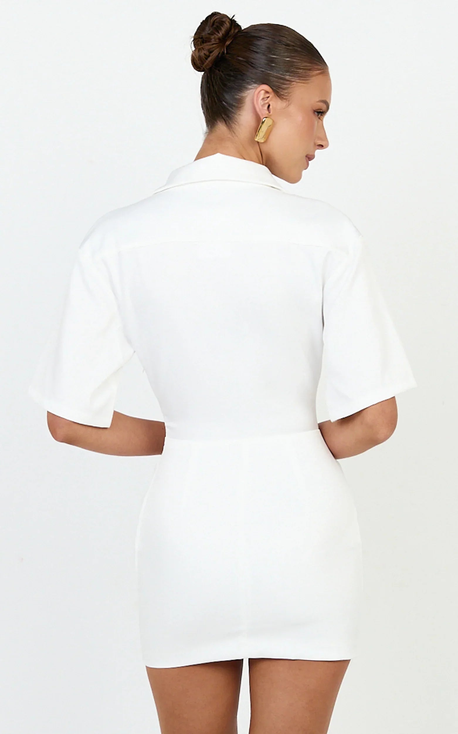 Leora Mini Dress - Button Front Draped Cowl Waist Dress in Off White