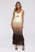 Shimmer Shift Mesh Ombre Maxi Dress Yellow