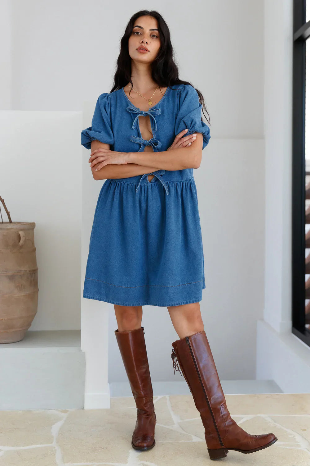 In Lieu Mini Dress Blue