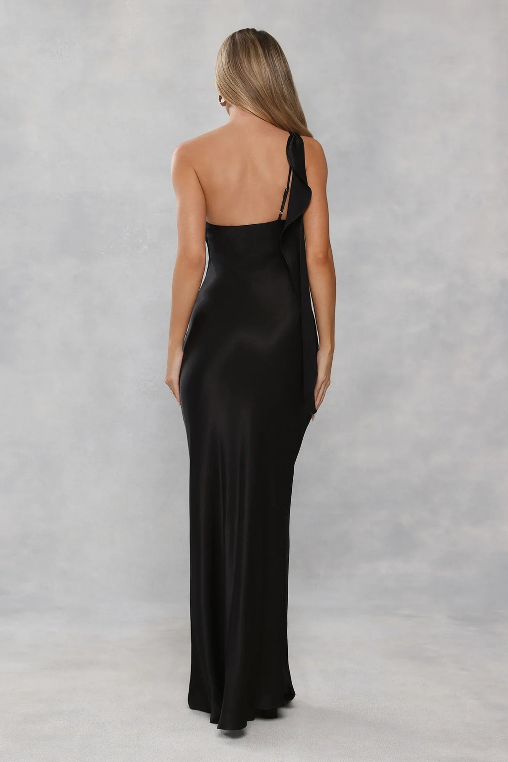 The Zafira One Shoulder Satin Maxi Dress Black