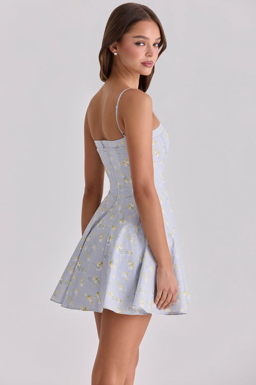 blue wildflower floral print cotton mini sundress