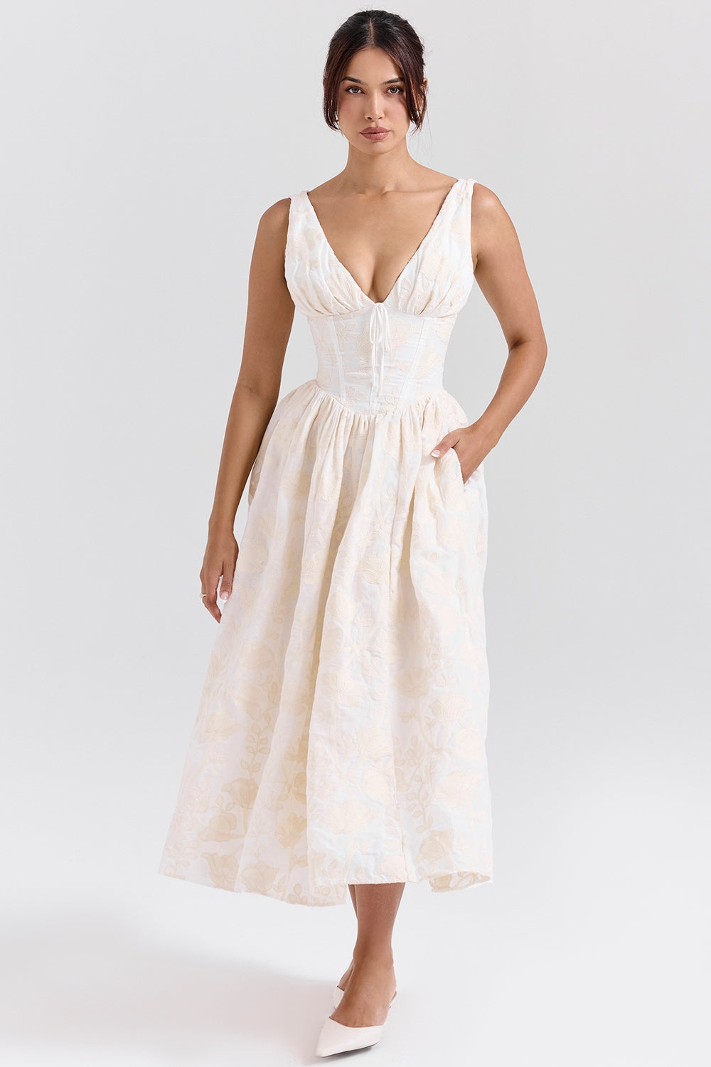 vintage ivory floral embroidered corset sundress
