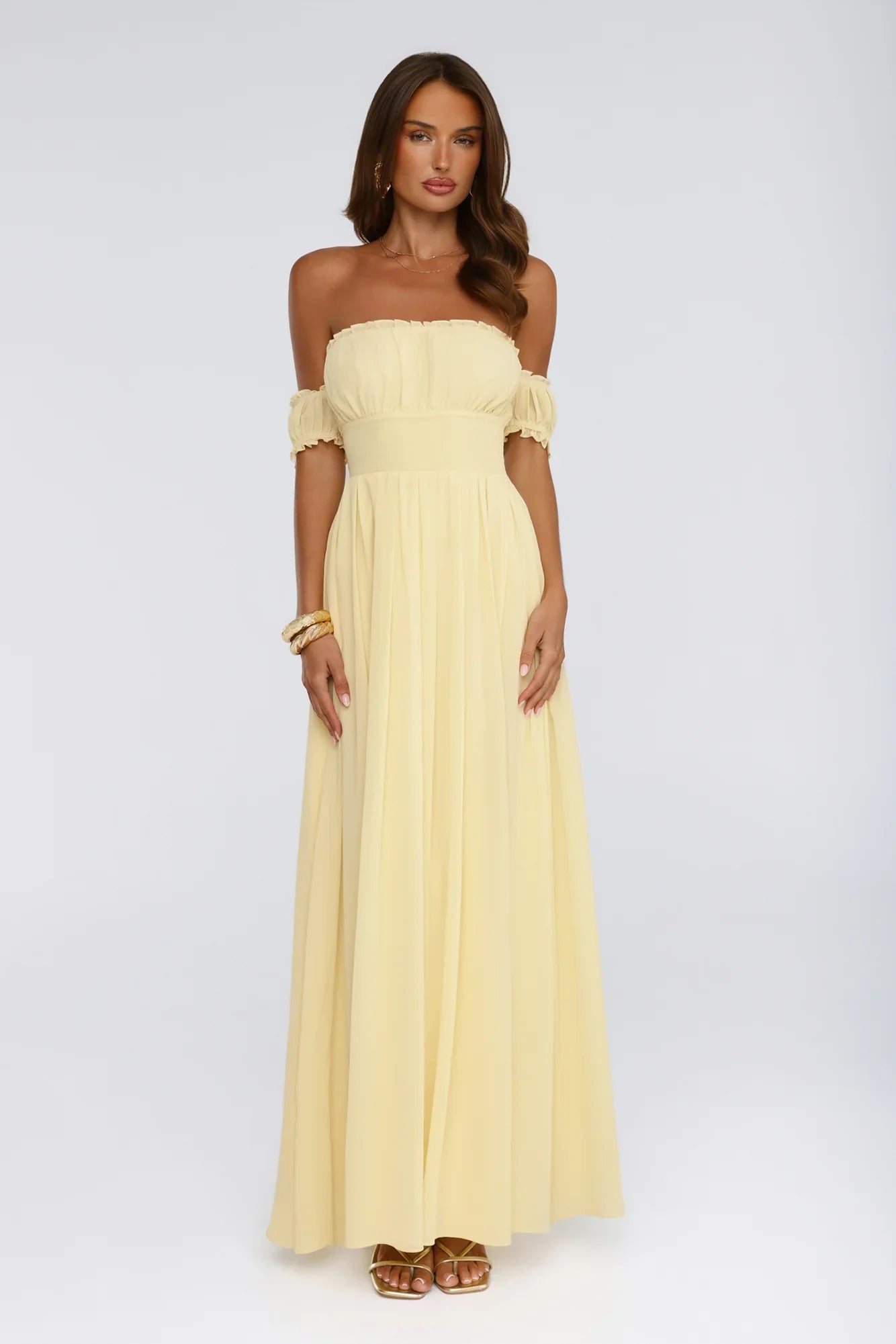 Ocean Aura Off Shoulder Maxi Dress Yellow