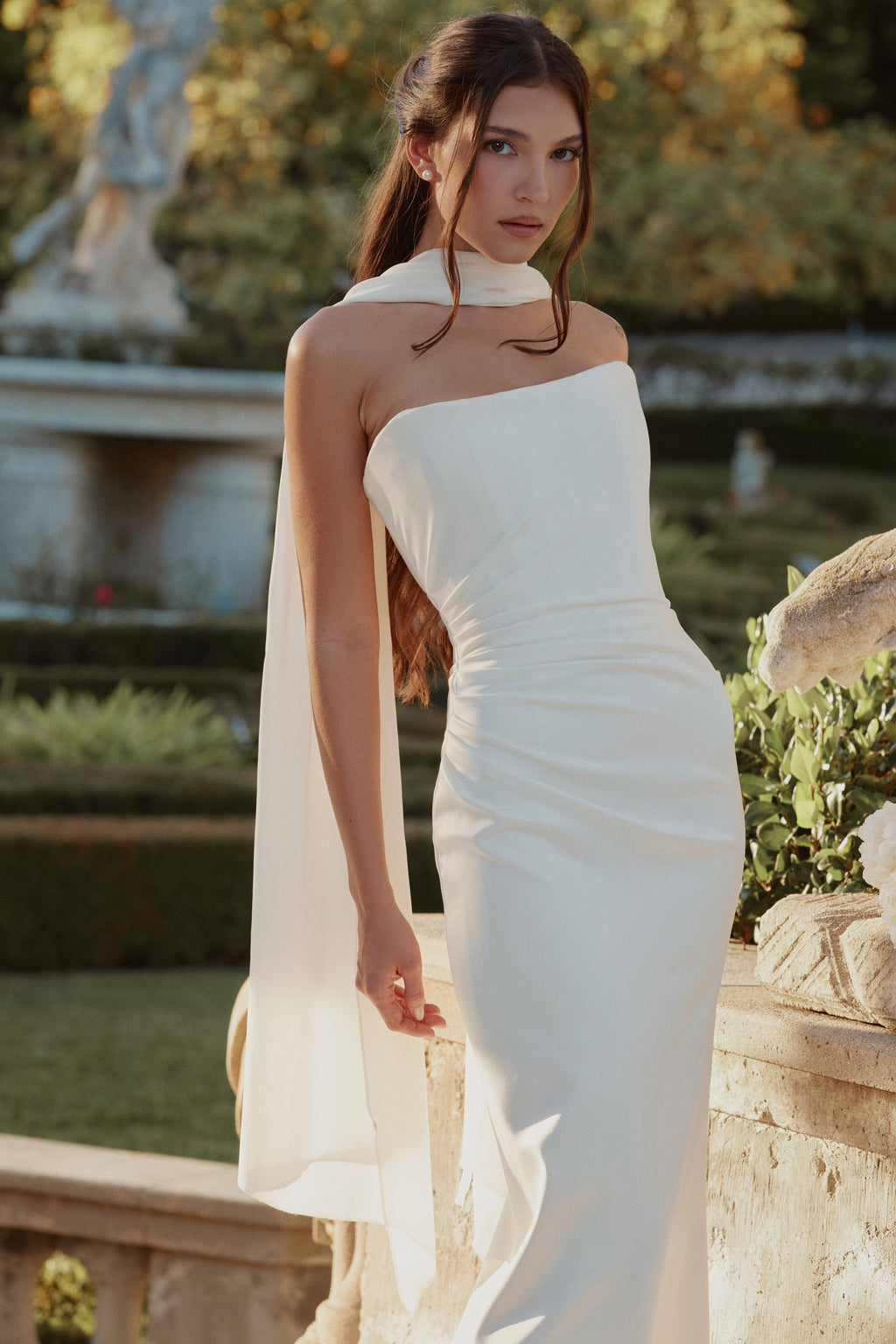 ivory satin strapless bridal gown