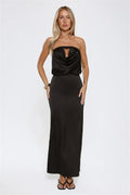 It’s Giving Everything Satin Strapless Maxi Dress Black