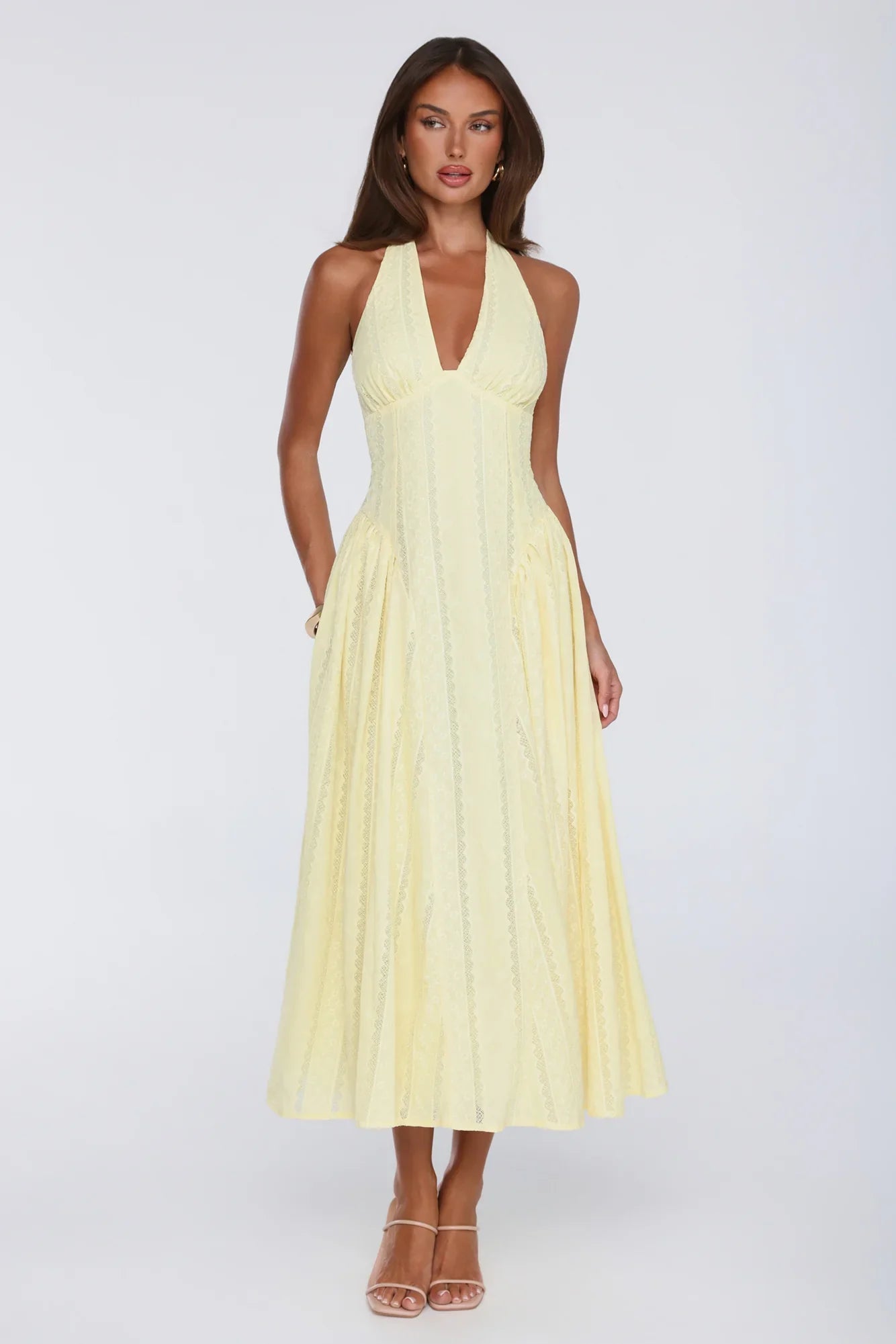 Petal Whimsy Halter Maxi Dress Lemon