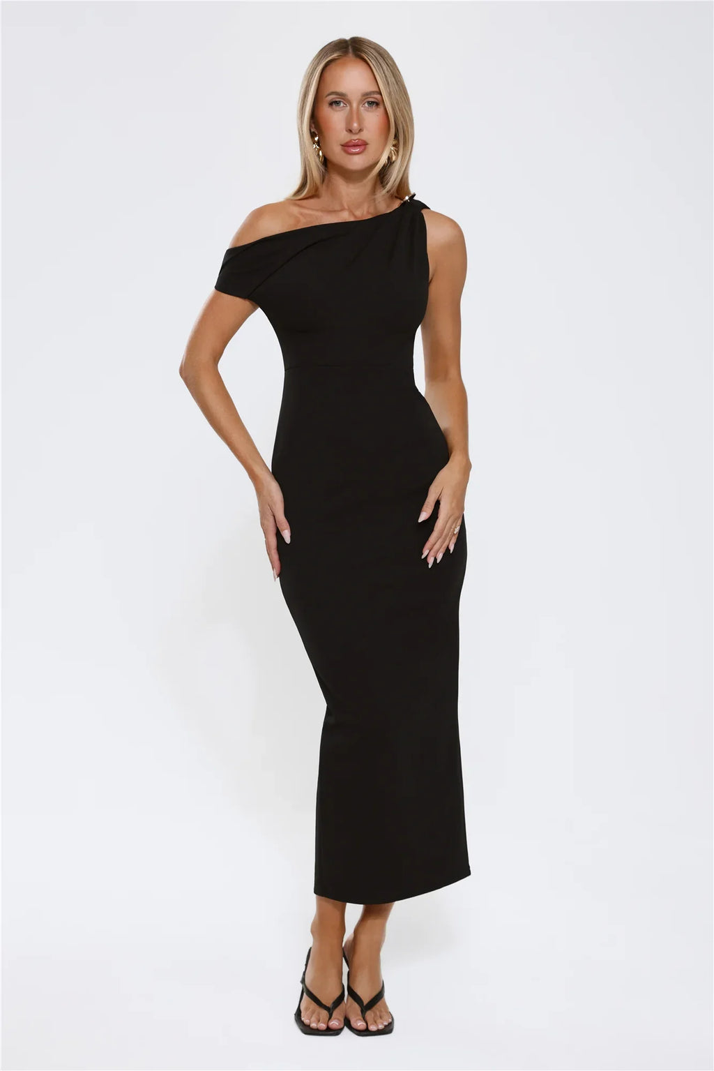 Downtown Alley Off Shoulder Midi Dress Black