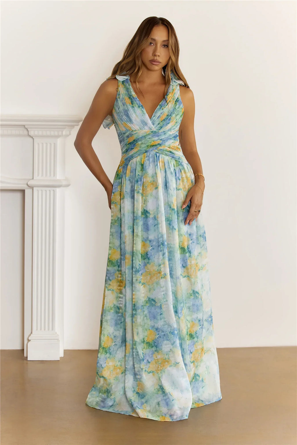 She’s The Edit Frill Lace Up Maxi Dress Multi