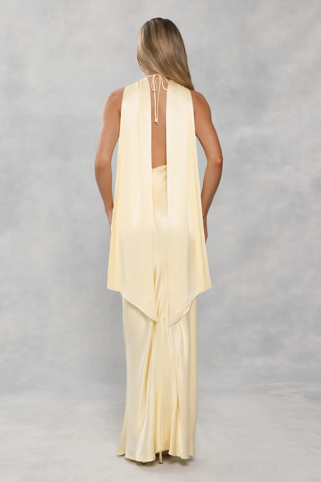 The Vivia Halter Satin Maxi Dress Yellow