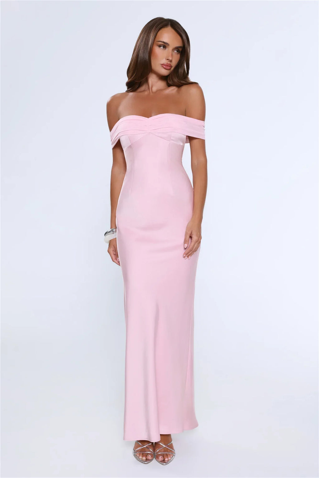 The Sophisticate Off Shoulder Maxi Dress Pink