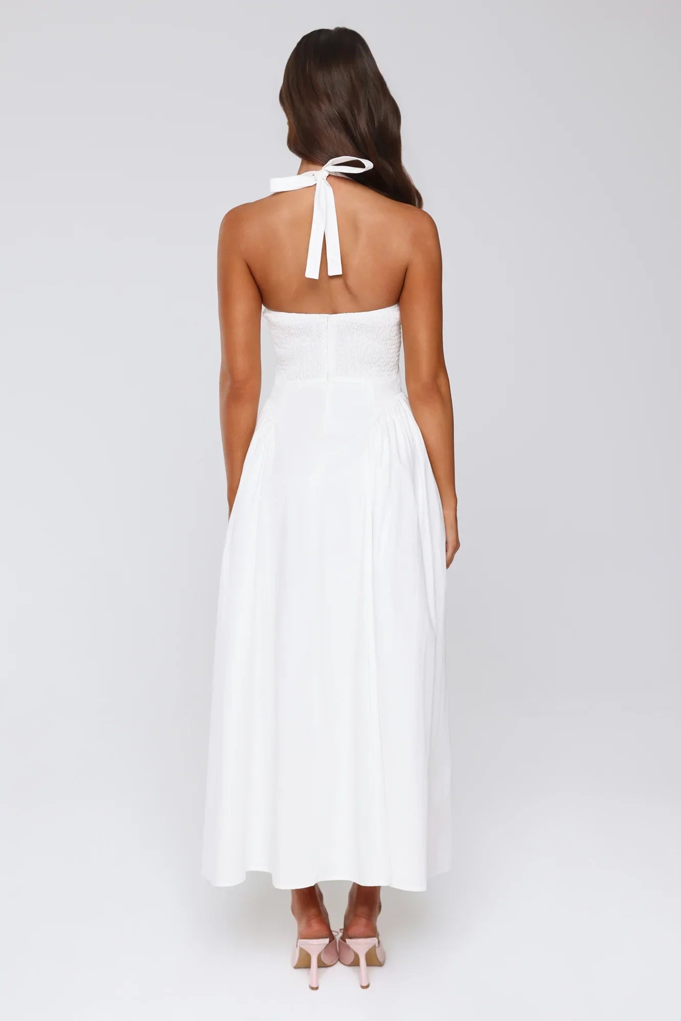 Vintage Fleur Halter Maxi Dress White