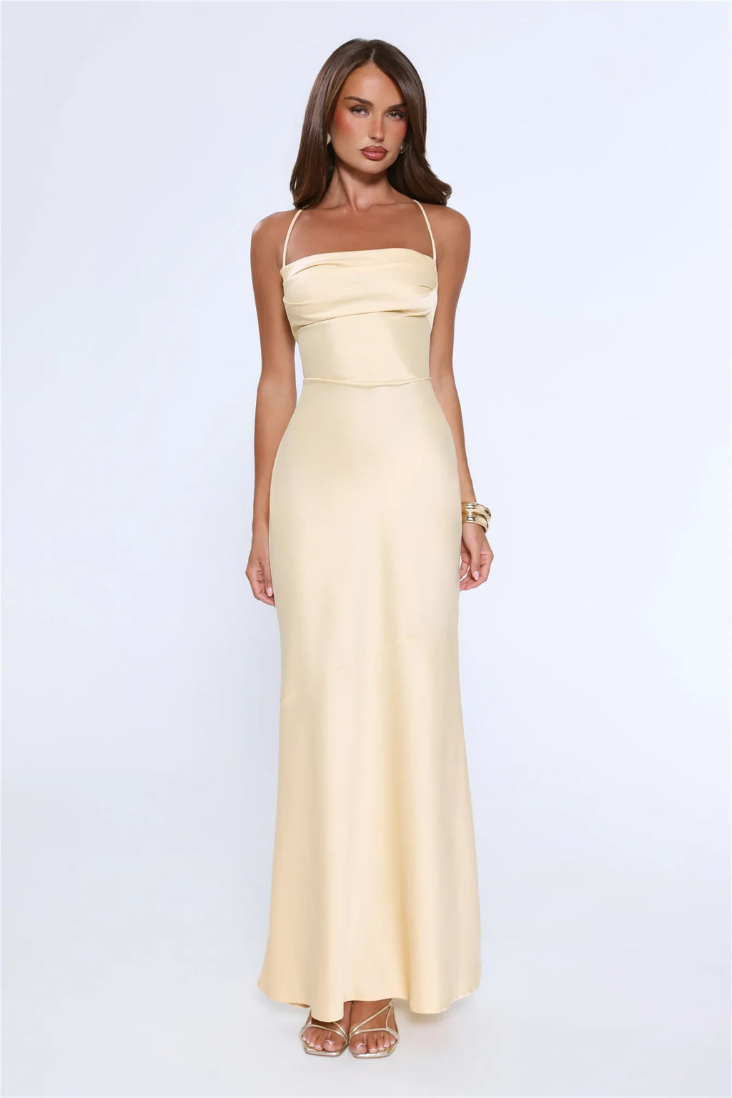 Evening Energy Satin Maxi Dress Yellow