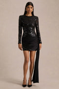 Florecita | Black Embellished Lace Crew-Neck Mini Dress With Sash Detail