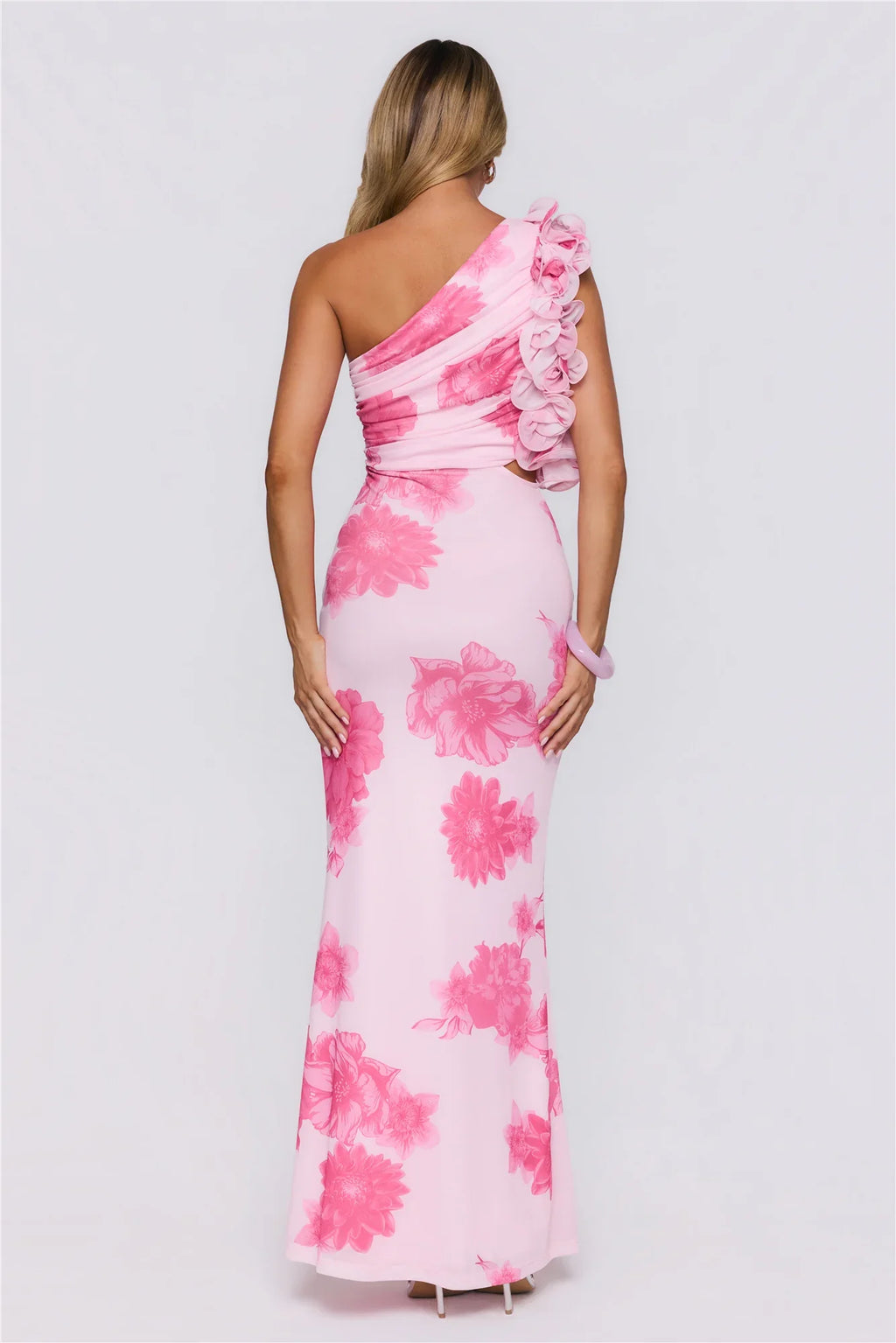 Dream Petals One Shoulder Maxi Dress Pink