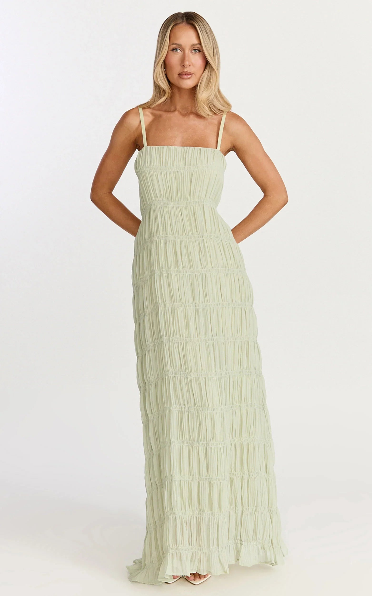 Cleo Maxi Dress - Textured Detail Dress in Sage