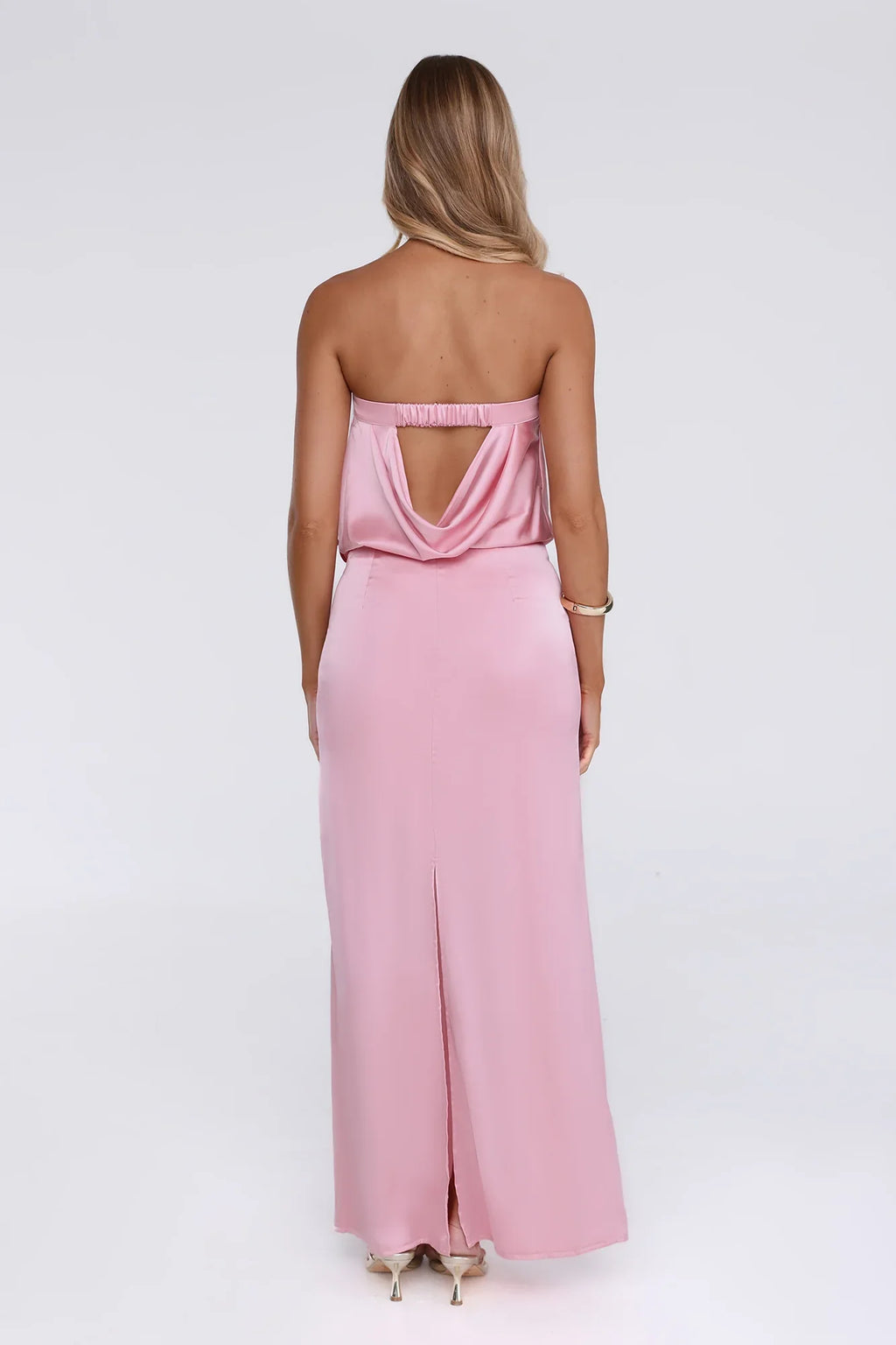 It’s Giving Everything Satin Strapless Maxi Dress Pink