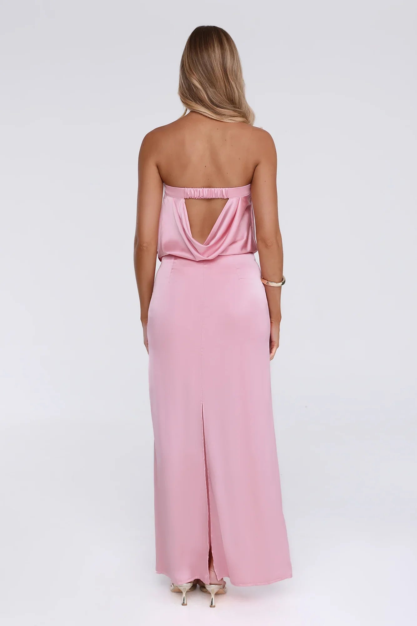 It’s Giving Everything Satin Strapless Maxi Dress Pink