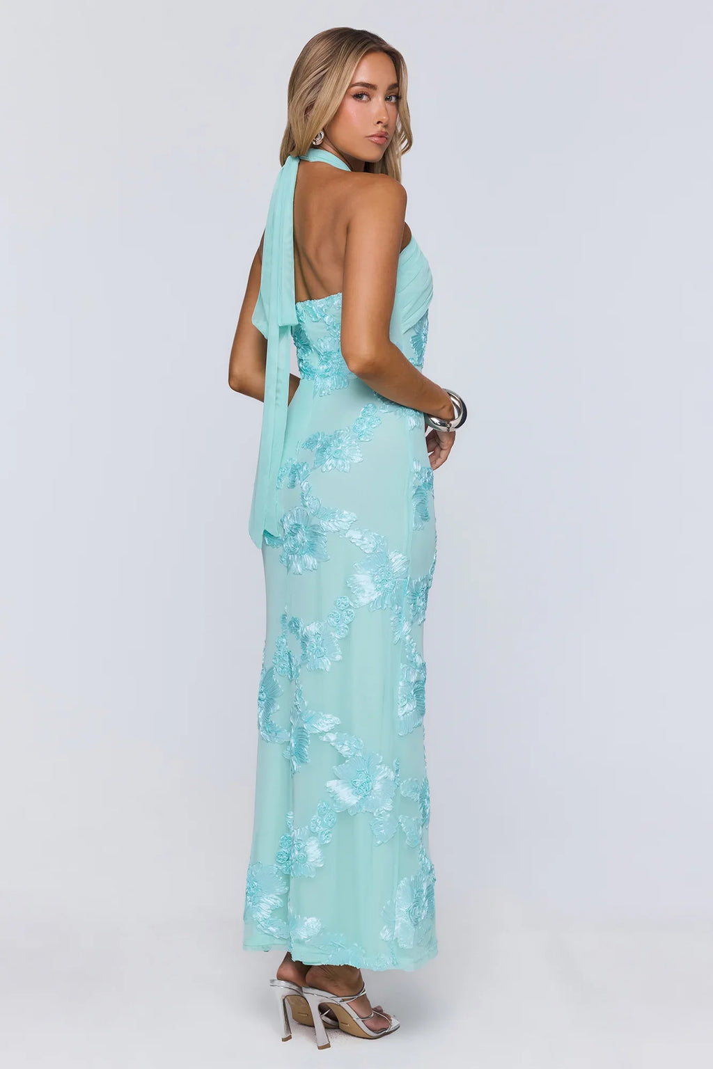 Sun Club Energy Mesh Halter Maxi Dress Aqua