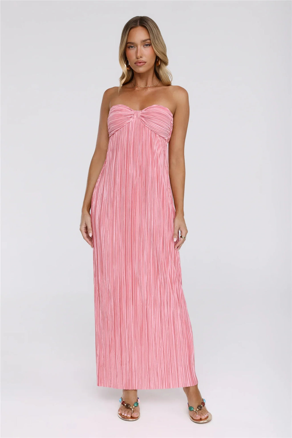 The Pretty Way Plisse Strapless Maxi Dress Pink