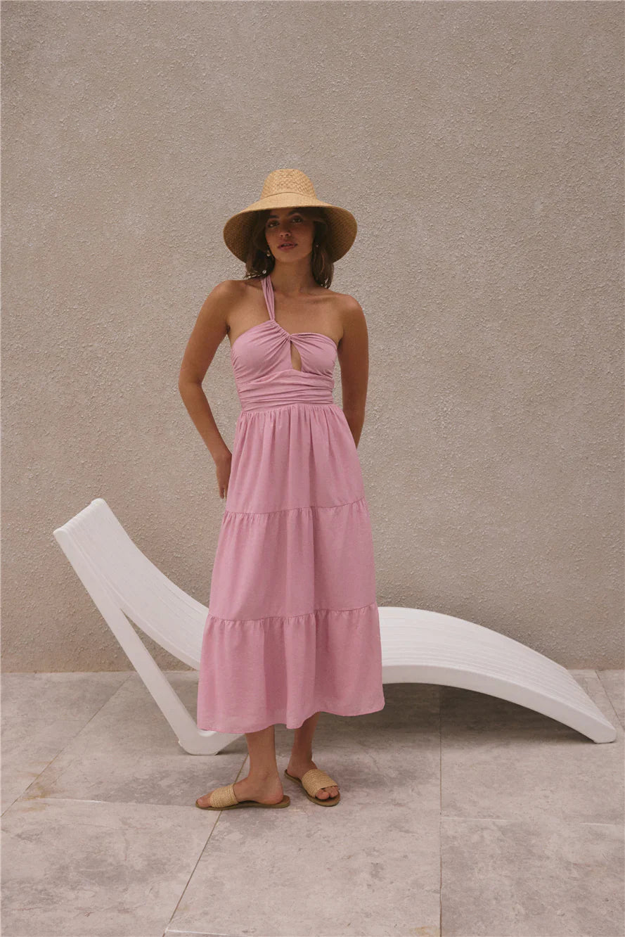 Pure Satisfaction One Shoulder Maxi Dress Pink