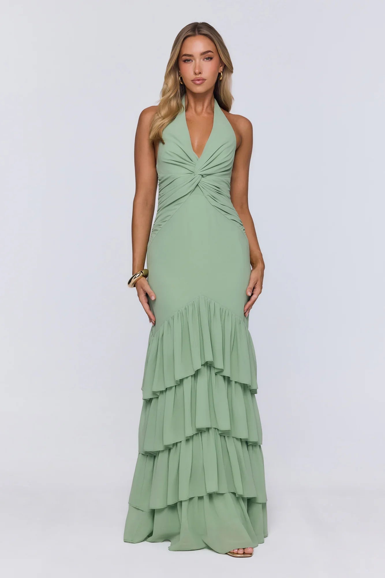 Pretty Moodboard Halter Maxi Dress Sage
