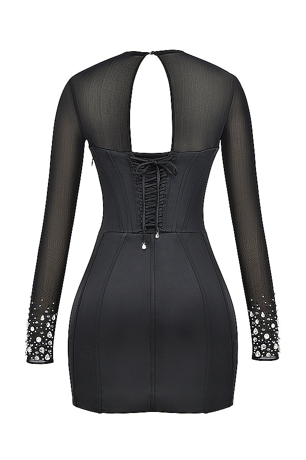 black crystallised corset dress