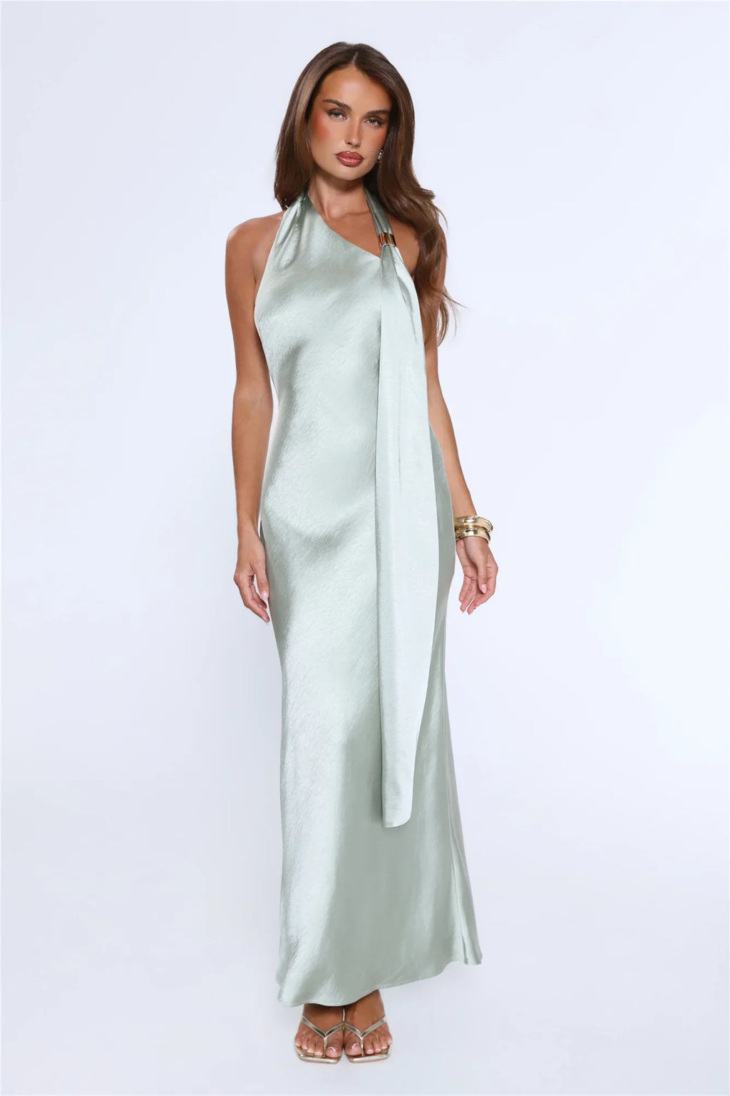 In My Moment Halter Satin Maxi Dress Sage