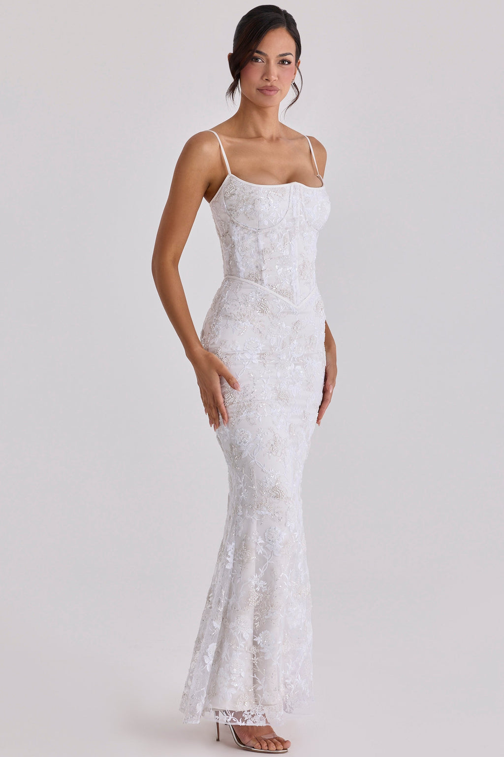 white hand beaded embellished bridal gown