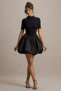 Blake | Black Short-Sleeve Mini Dress With Satin Puffball Skirt