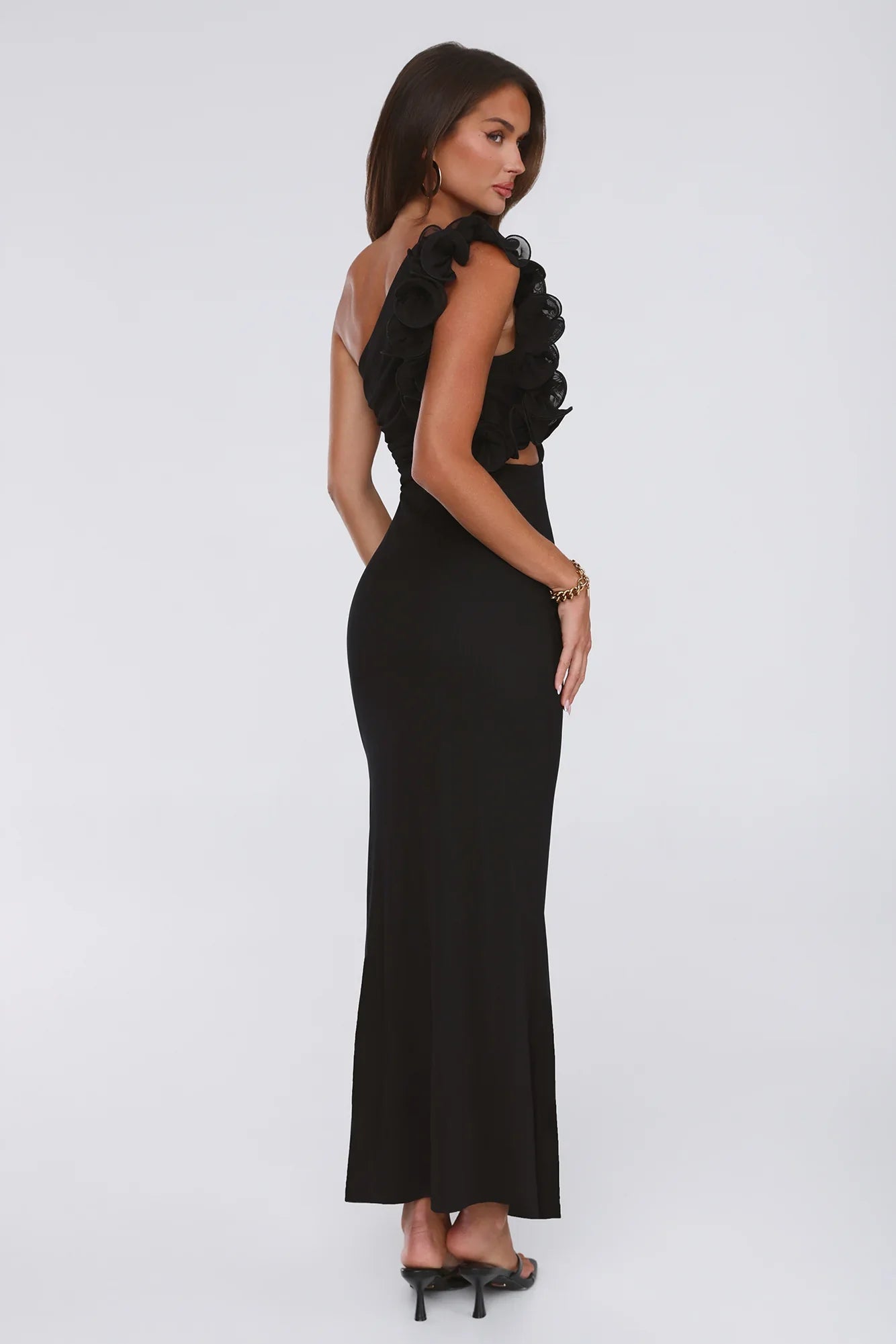 Nightfall Couture One Shoulder Maxi Dress Black