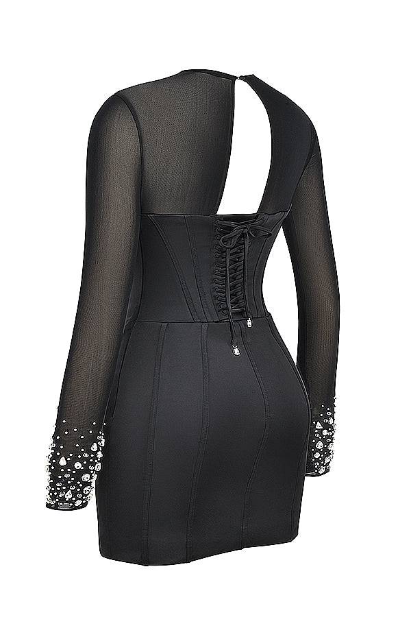 black crystallised corset dress