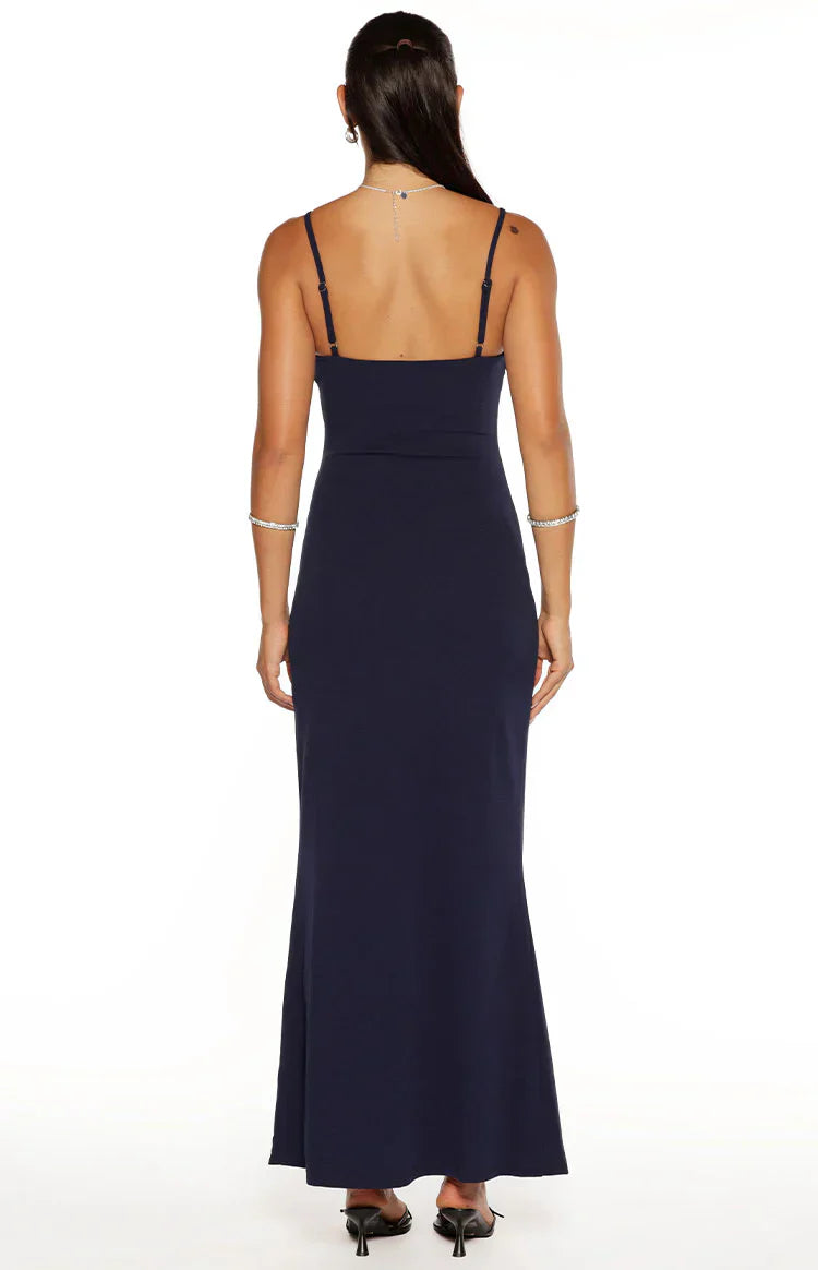 Gracy Navy Crepe Formal Maxi Dress