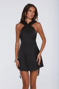 Secret Serenade Satin Mini Dress Black