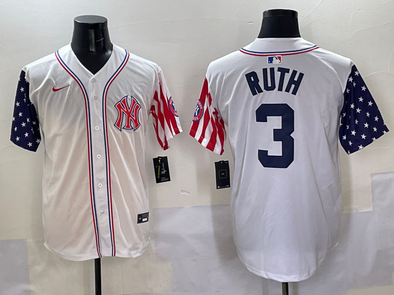 Men's New York Yankees Babe Ruth #3 White Team Player Game Jersey