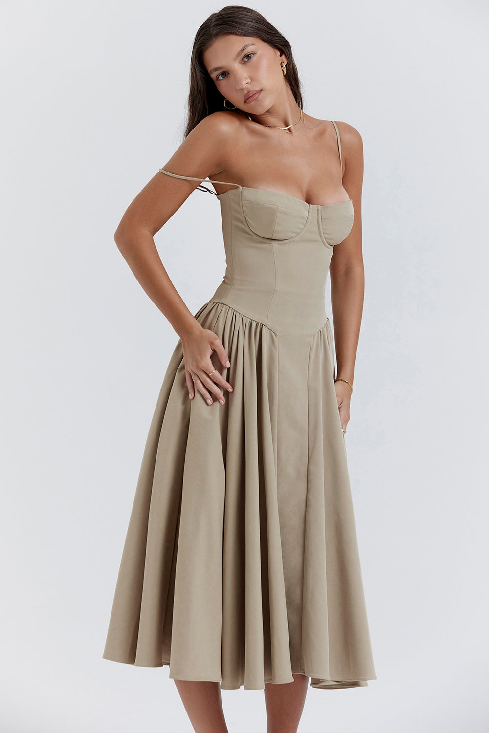 taupe corset sundress