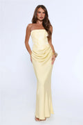 Dressed To Dazzle Strapless Satin Maxi Dress Yellow