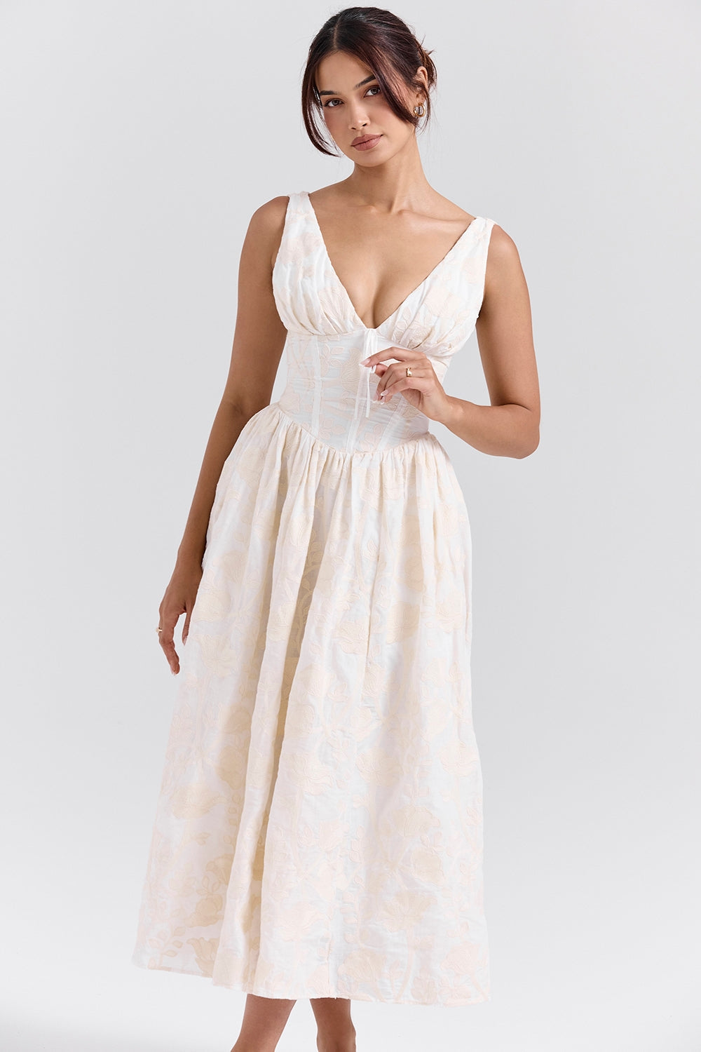 vintage ivory floral embroidered corset sundress