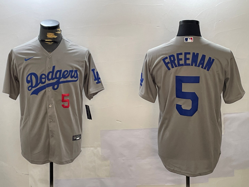 Men's Los Angeles Dodgers Freddie Freeman #5 Gray Stitched Jersey1