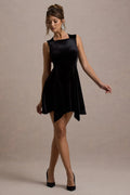 Baker | Black Velvet Draped-Hem Mini Dress