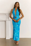 Pretty Wins Halter Mesh Maxi Dress Blue