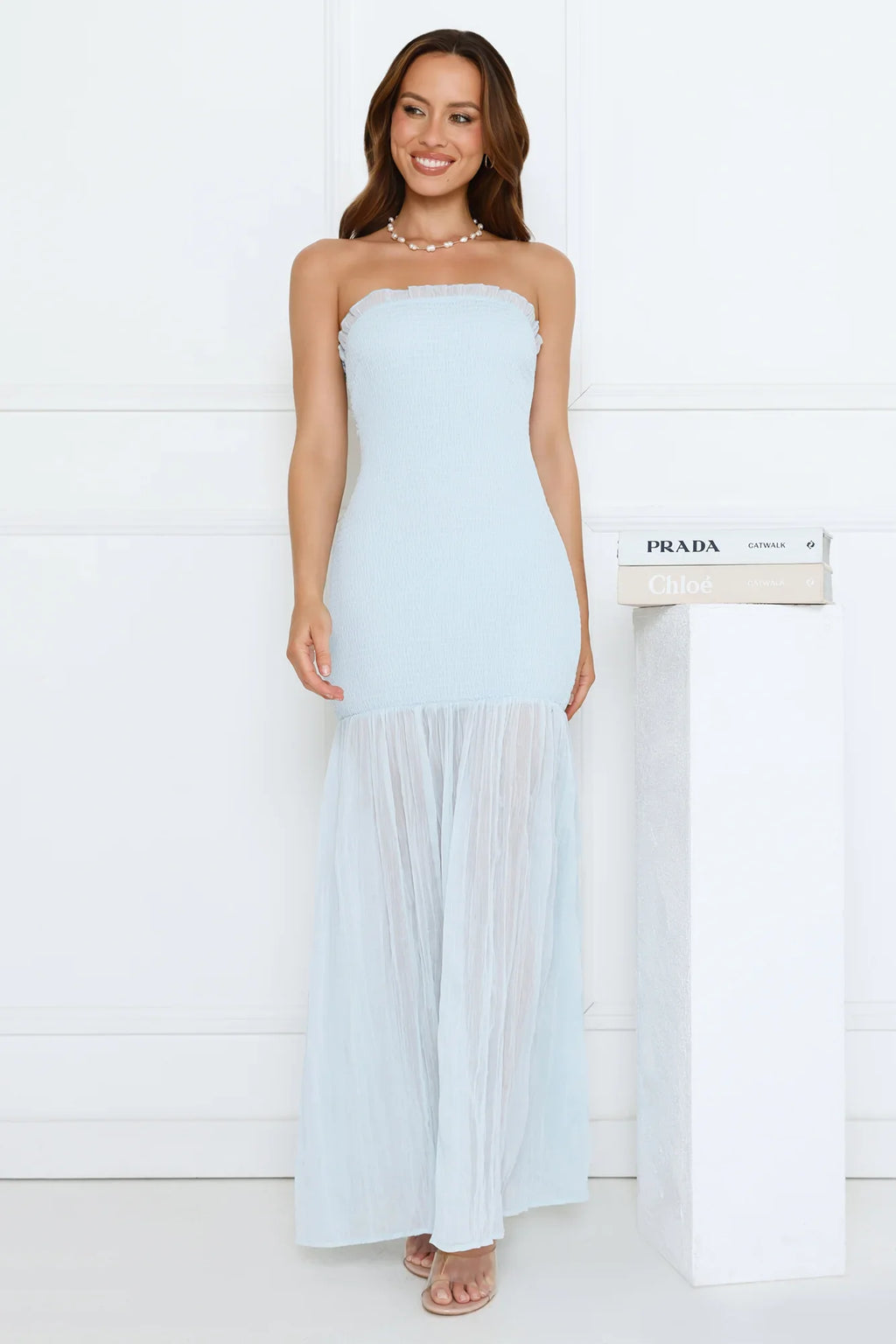 Petal Sunbeam Strapless Maxi Dress Blue