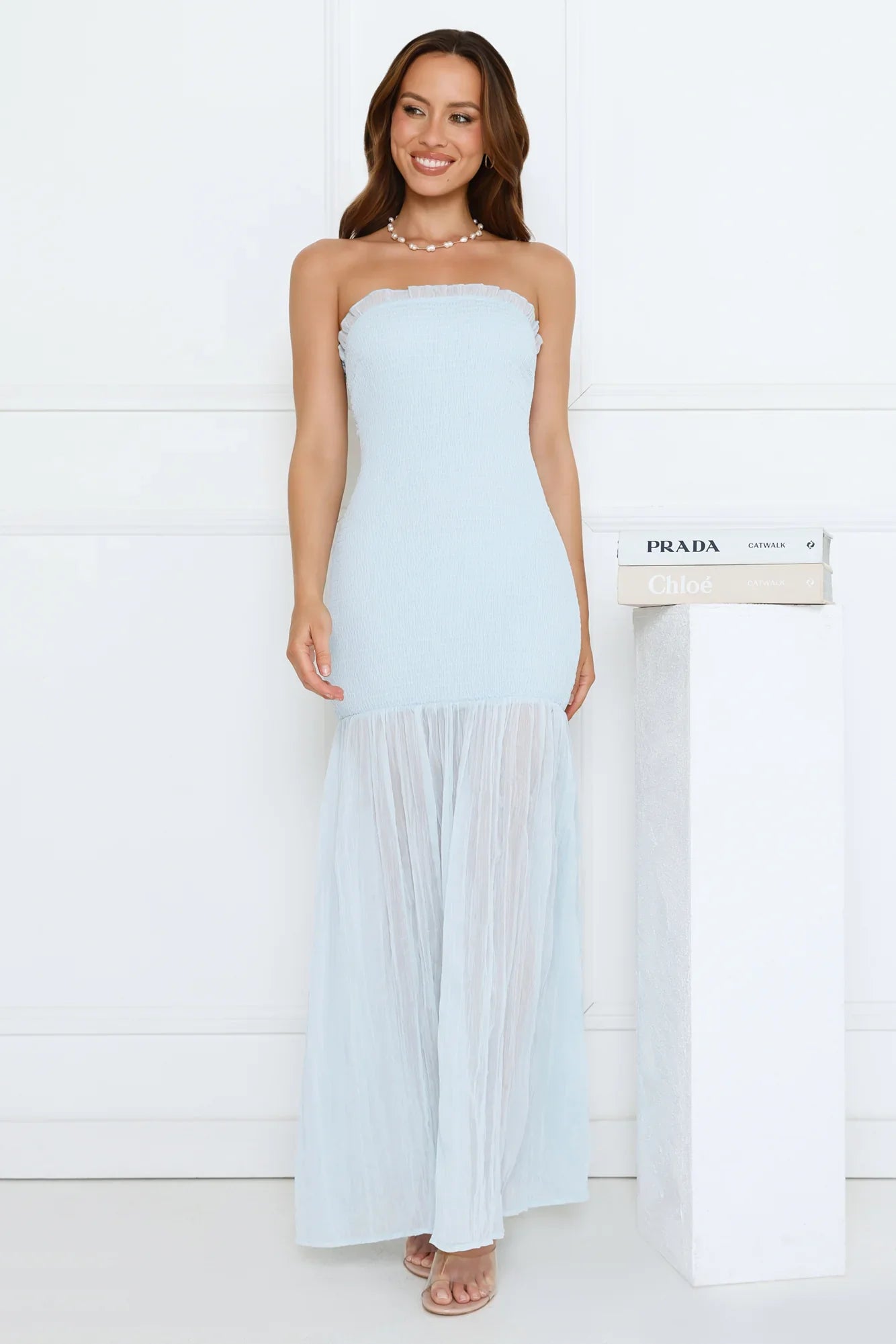 Petal Sunbeam Strapless Maxi Dress Blue
