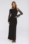 Effortlessly Influential Off Shoulder Mesh Long Sleeve Maxi Dress Black