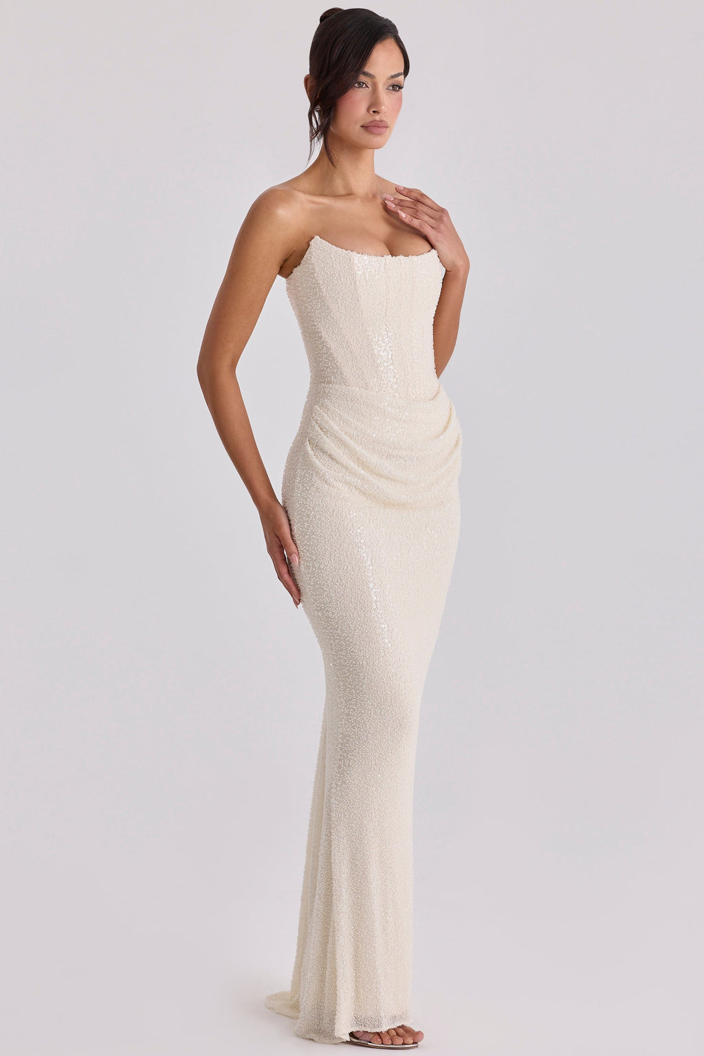 ivory beaded embellished strapless bridal gown