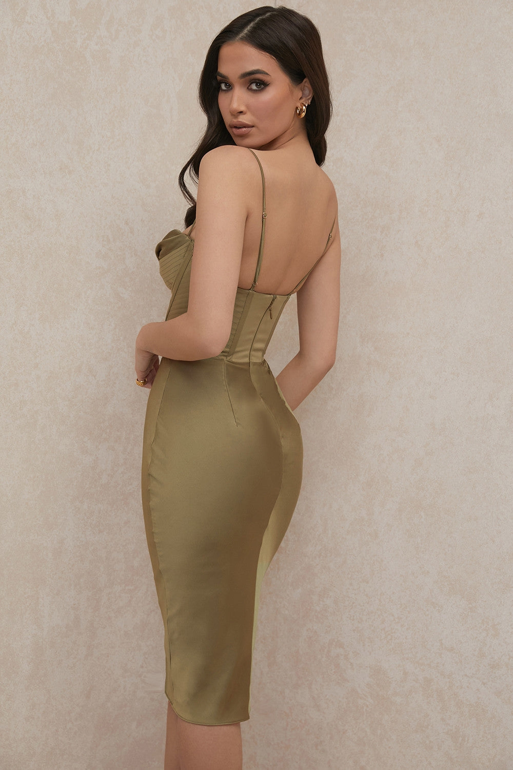 olive corset slip dress