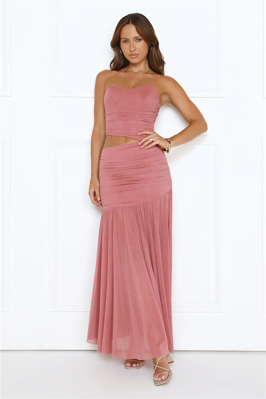 Champagne Glow Strapless Maxi Dress Rose