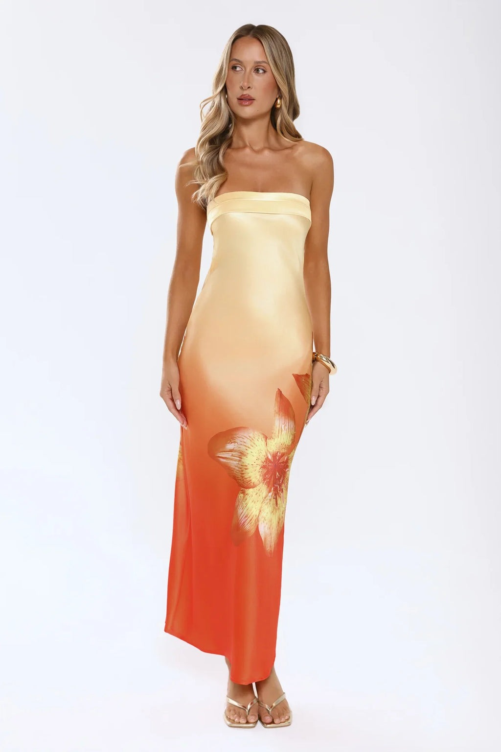 Blazing Glow Strapless Maxi Dress Yellow