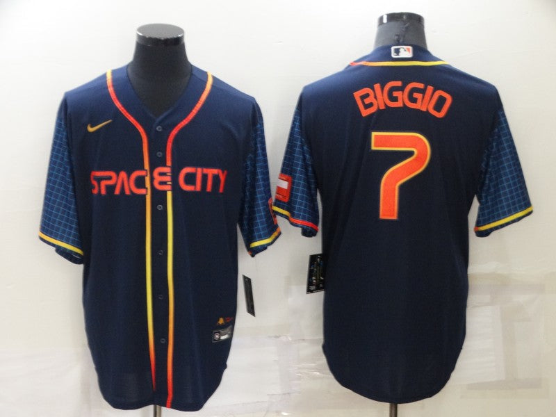 Men's Houston Astros Craig Biggio #7 Navy Space City Jersey1