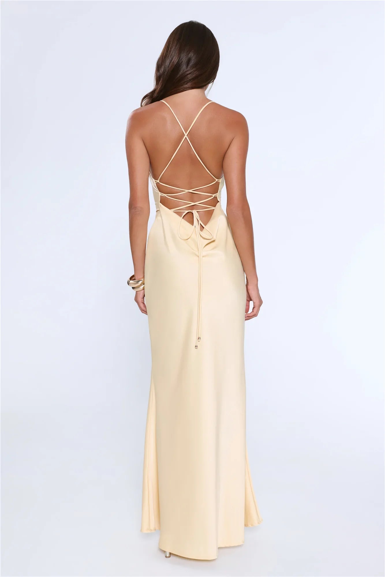 Evening Energy Satin Maxi Dress Yellow